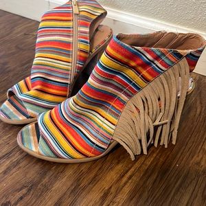 Fringe Serape Wedge Zip Up Heels
